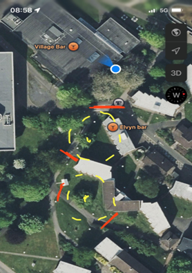 Aerial view of footpath closures due to tree pollarding near V restaurant and Robert Bakewell
